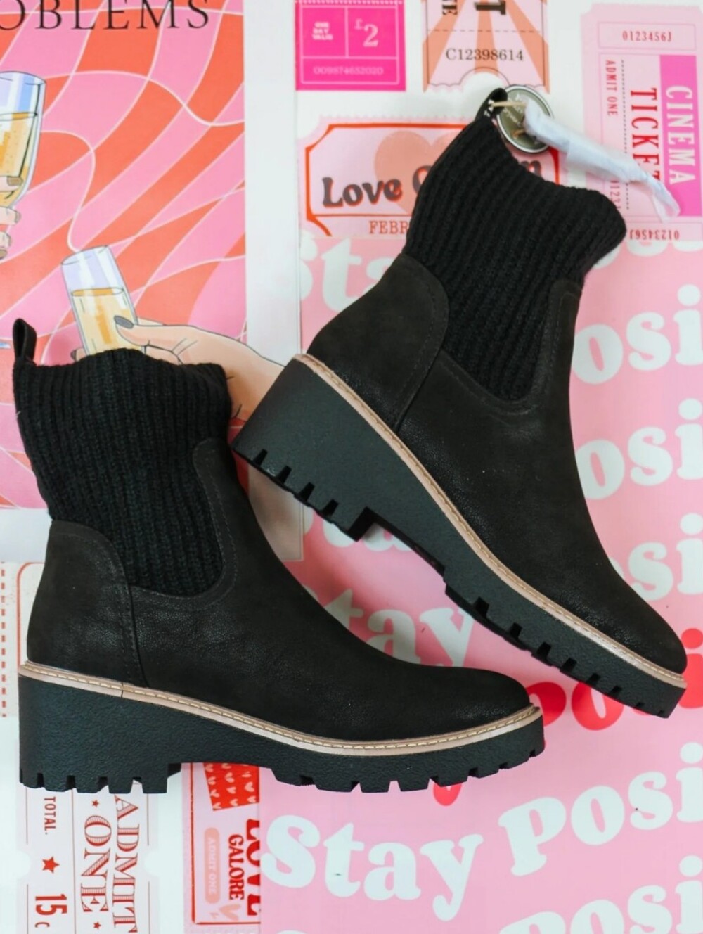 NWOT Women's MIA Kara Black Suede Chelsea Boot with Knit Shaft - Picture 3 of 7